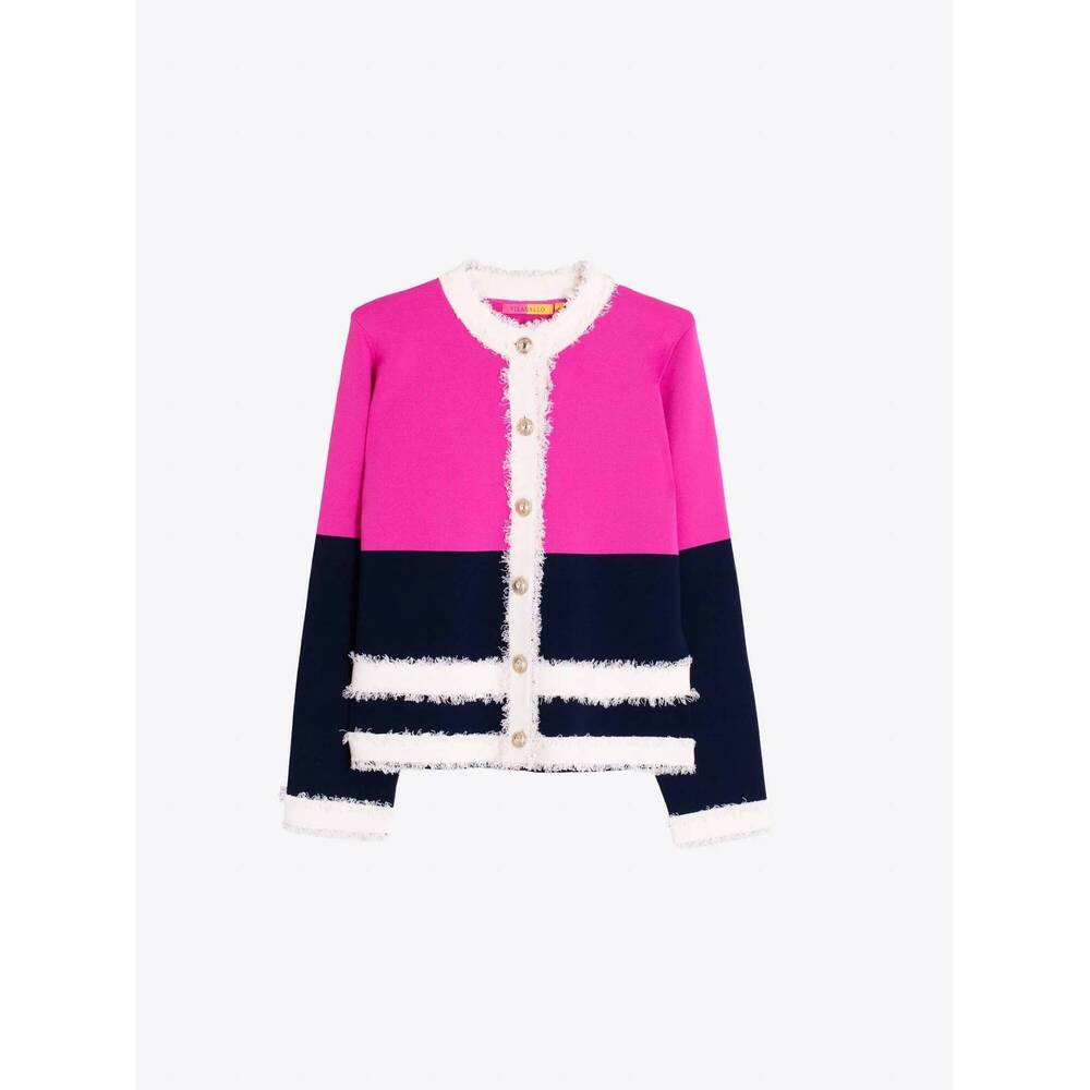 NEW VILAGALLO women's colorblock sweater jacket in fuchsia navy